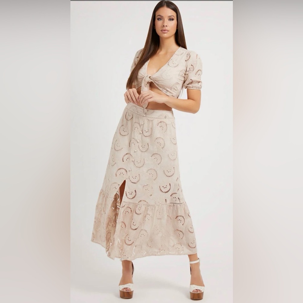 NWT Guess Eyelet Embroidered Maxi Skirt S